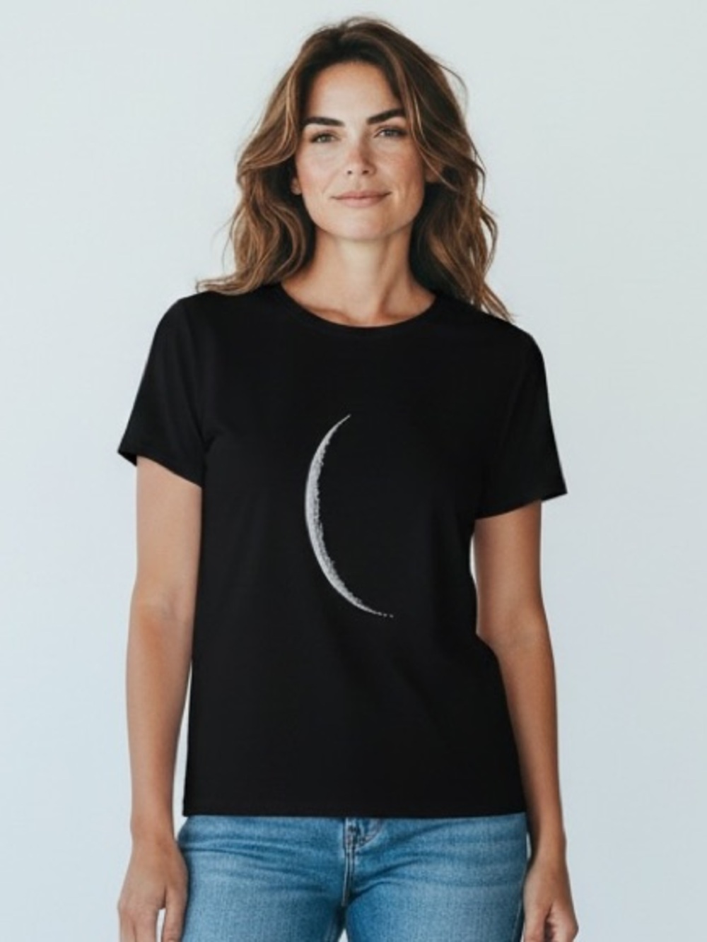 🌘 SHEIN Black T-shirt w/ White Crescent Moon Graphic | Women’s Sz Sm - Picture 3 of 6